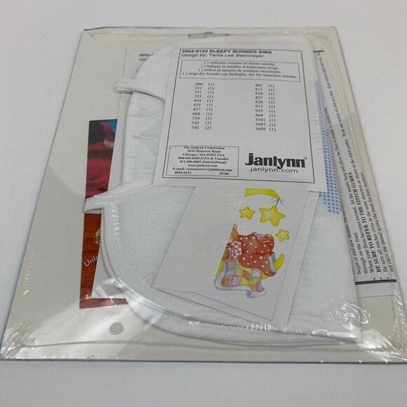 Janlynn Baby Stamped Cross Stitch Kit Baby Bibs Sleepy Bunny Rabbit Infant - Picture 8 of 9